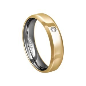 Aliança Casamento Blend Ouro 18k e Aço Inox Namoro Noivado Anatômica com Zircônia e Acabamento Polido 6305