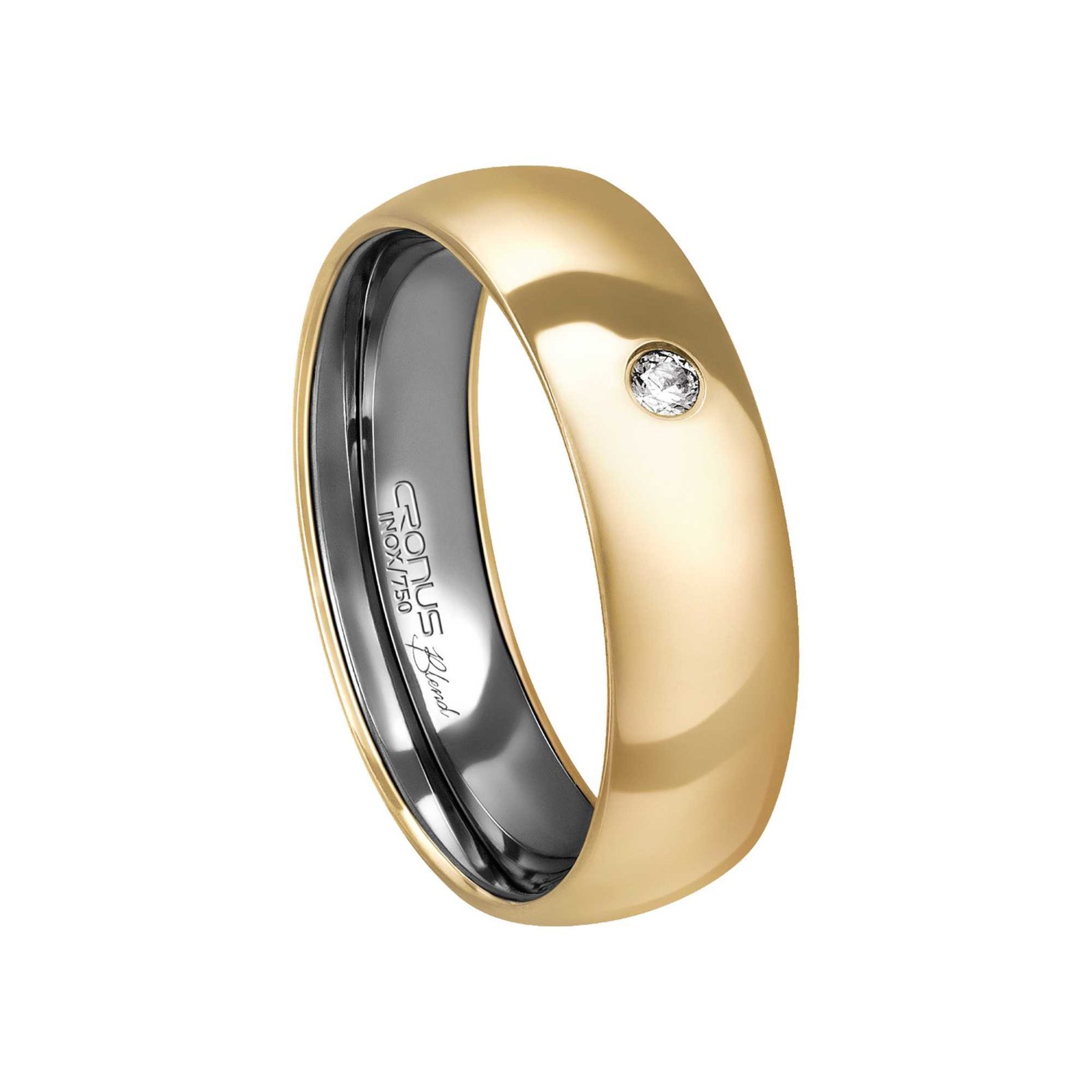 Aliança Casamento Blend Ouro 18k e Aço Inox Namoro Noivado Anatômica com Zircônia e Acabamento Polido 6306