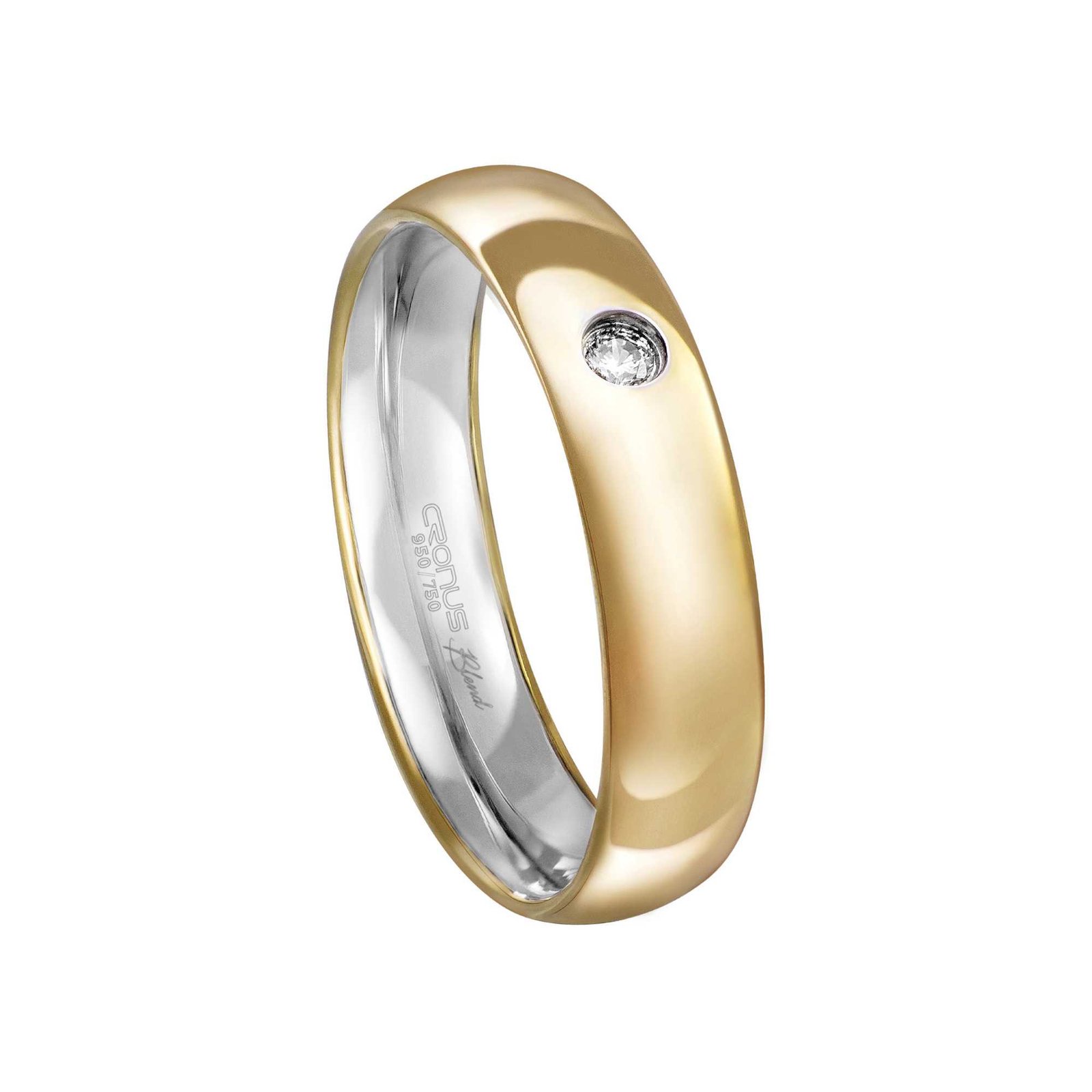 Aliança Casamento Blend Ouro 18k e Prata Namoro Noivado Anatômica com Zircônia Acabamento Polido 7301