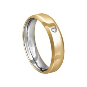 Aliança Casamento Blend Ouro 18k e Prata Namoro Noivado Anatômica com Zircônia Acabamento Polido 7305