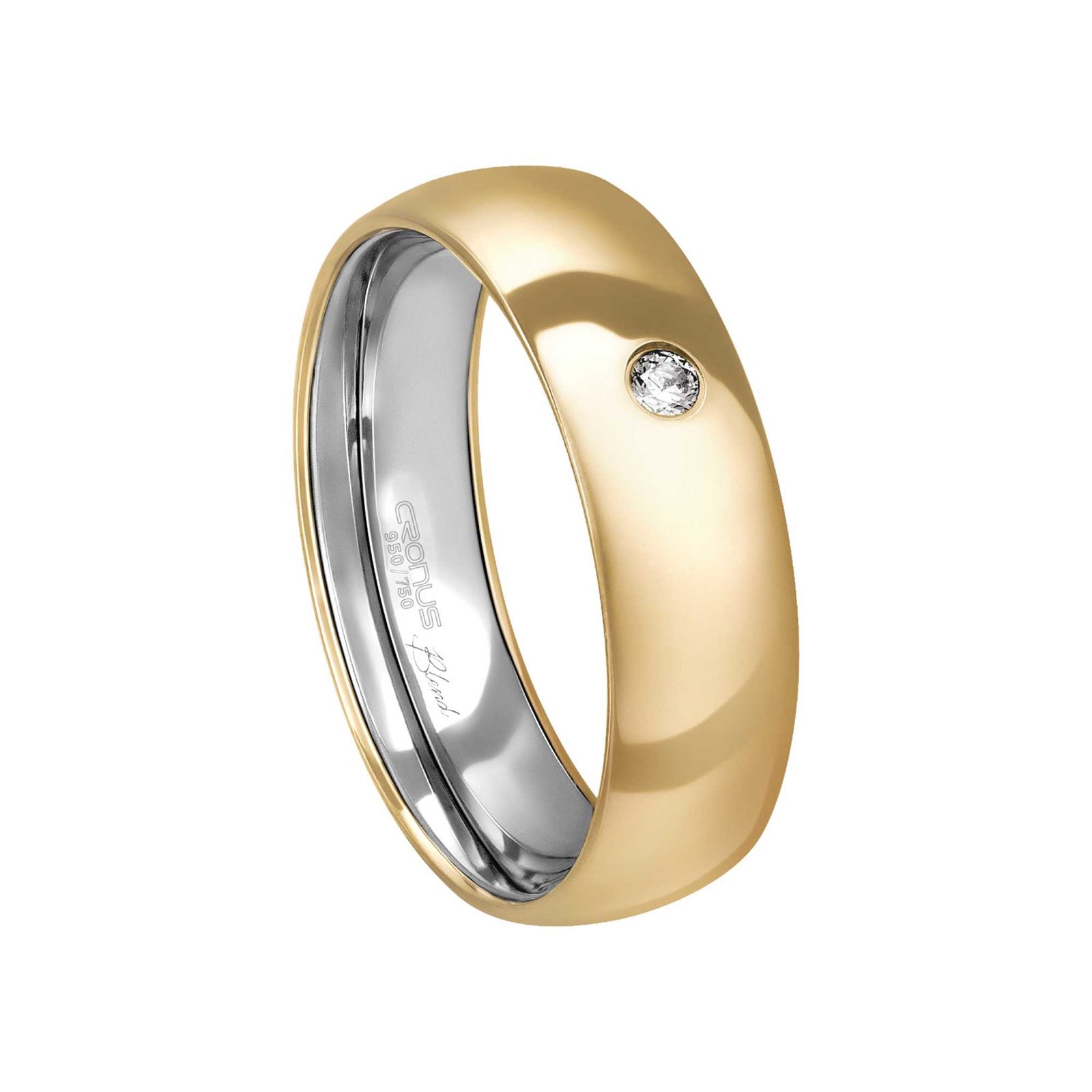 Aliança Casamento Blend Ouro 18k e Prata Namoro Noivado Anatômica com Zircônia Acabamento Polido 7306