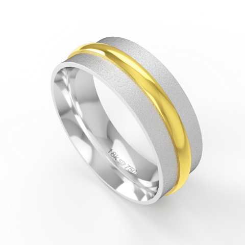 Aliança Casamento 2 cores parte Interna Anatômica com Trabalho Fosqueado e Polido Ouro Branco, Ouro Rose ou Amarelo 18k