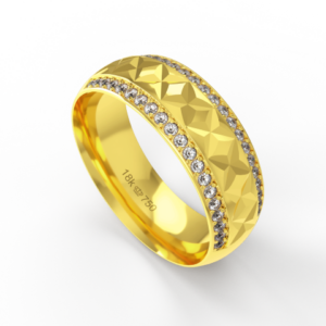 Aliança Casamento parte Interna Anatômica com Pedra e Trabalho em Alto Relevo Ouro Branco, Ouro Rose ou Amarelo 18k C943