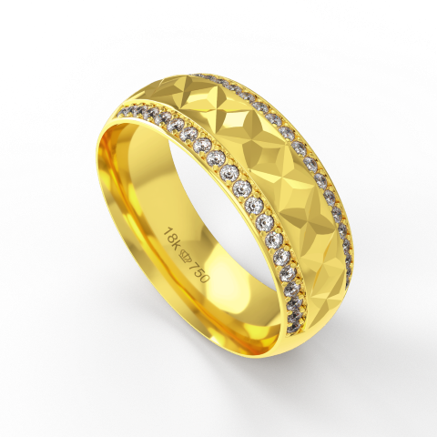 Aliança Casamento parte Interna Anatômica com Pedra e Trabalho em Alto Relevo Ouro Branco, Ouro Rose ou Amarelo 18k C943