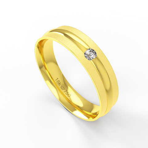 Aliança de Casamento parte Interna Anatômica Exterior com Pedra e Acabamento Fosqueado e Polido Ouro Branco, Ouro Rose o