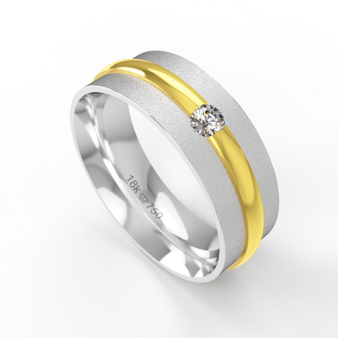 Aliança Casamento 2 cores parte Interna Anatômica com Pedra Acabamento Fosqueado e Polido Ouro Branco, Ouro Rose ou Amar