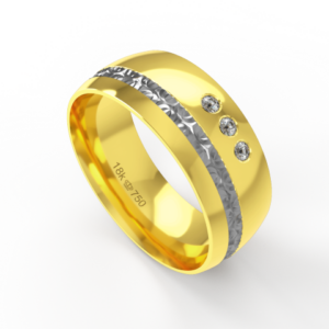 Aliança Casamento 2 cores parte Interna Anatômica com Pedra e Fio Trabalhado em Ouro Branco, Ouro Rose ou Amarelo 18k C7