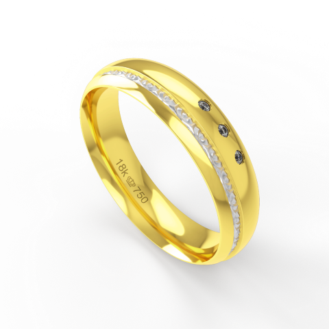 Aliança Casamento 2 cores parte Interna Anatômica com Pedra e Fio em Ouro Branco, Ouro Rose ou Amarelo 18k C770RZ