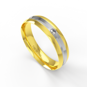 Aliança Casamento 2 cores parte Interna Anatômica com Pedra e Fio em Ouro Branco, Ouro Rose ou Amarelo 18k C588RRZ