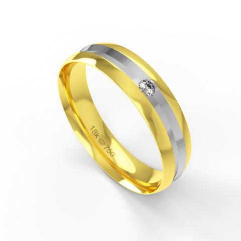 Aliança Casamento 2 cores parte Interna Anatômica com Pedra e Fio em Ouro Branco, Ouro Rose ou Amarelo 18k C588RRZ