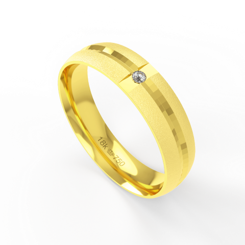 Aliança de Casamento parte Interna Anatômica com Pedra e Acabamento Fosqueado e Polido  Ouro Branco, Ouro Rose ou Amarel