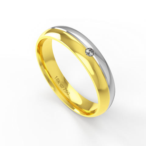 Aliança de Casamento 2 cores Noivado Compromisso parte Interna Anatômica com Pedra Ouro Branco, Ouro Rose ou Amarelo 18k
