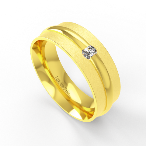 Aliança de Casamento parte Interna Anatômica Acabamento Fosqueado Polido com Pedra  Ouro Branco, Ouro Rose ou Amarelo 18