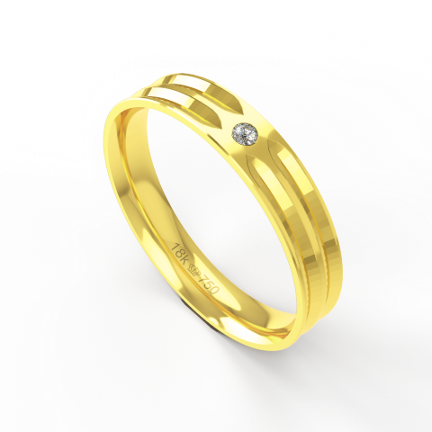Aliança de Casamento parte Interna Anatômica com Pedra Ouro Branco, Ouro Rose ou Amarelo 18k C571RPZ
