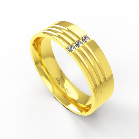 Aliança de Casamento parte Interna Anatômica com Pedra Ouro Branco, Ouro Rose ou Amarelo 18k C578RZ