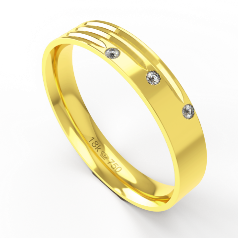 Aliança de Casamento parte Interna Anatômica com Pedra Ouro Branco, Ouro Rose ou Amarelo 18k C583RZ