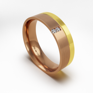 Aliança de Casamento 2 cores parte Interna Anatômica com Pedra Ouro Branco, Ouro Rose ou Amarelo 18k C709RZ