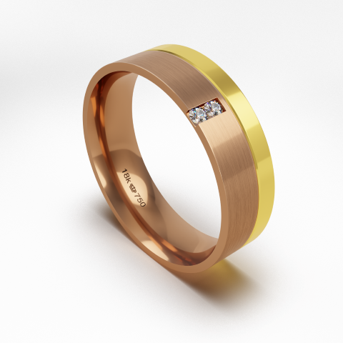 Aliança de Casamento 2 cores parte Interna Anatômica com Pedra Ouro Branco, Ouro Rose ou Amarelo 18k C709RZ