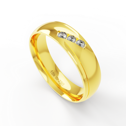 Aliança de Casamento parte Interna Anatômica com Pedra Ouro Branco, Ouro Rose ou Amarelo 18k C710RZ