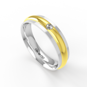 Aliança de Casamento 2 cores parte Interna Anatômica com Pedra Ouro Branco, Ouro Rose ou Amarelo 18k C716RZ