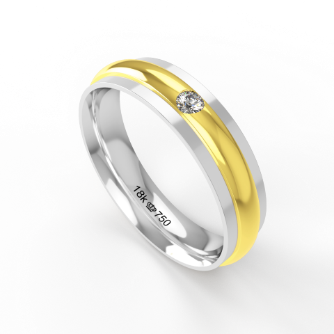 Aliança de Casamento 2 cores parte Interna Anatômica com Pedra Ouro Branco, Ouro Rose ou Amarelo 18k C716RZ