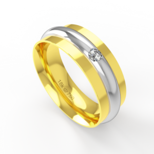 Aliança de Casamento 2 cores parte Interna Anatômica com Pedra Ouro Branco, Ouro Rose ou Amarelo 18k C736RZ