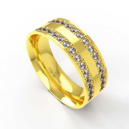 Aliança de Casamento parte Interna Anatômica Exterior com Pedras Ouro Branco, Ouro Rose ou Amarelo 18k C762REZ