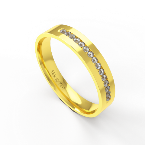 Aliança de Casamento parte Interna Anatômica Exterior com Pedras Ouro Branco, Ouro Rose ou Amarelo 18k C784RZ