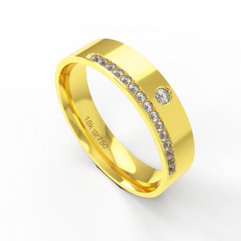 Aliança de Casamento parte Interna Anatômica Exterior com Pedras Ouro Branco, Ouro Rose ou Amarelo 18k C786RZ