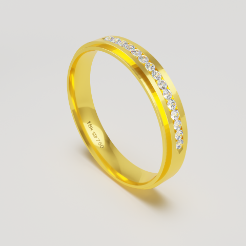 Aliança Casamento parte Interna Anatômica com Pedra Ouro Branco, Ouro Rose ou Amarelo 18k C919RZ