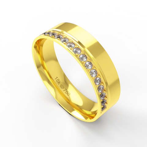 Aliança Casamento parte Interna Anatômica com Pedra Ouro Branco, Ouro Rose ou Amarelo 18k C922RZ