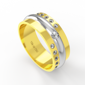 Aliança Casamento 2 cores parte Interna Reta com Pedras  Ouro Branco, Ouro Rose ou Amarelo 18k C736Z