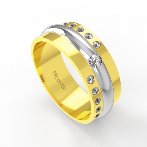 Aliança Casamento 2 cores parte Interna Reta com Pedras  Ouro Branco, Ouro Rose ou Amarelo 18k C736Z