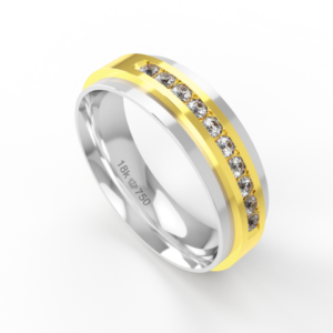 Aliança de Casamento 2 cores parte Interna Anatômica Exterior com Pedras Ouro Branco, Ouro Rose ou Amarelo 18k C740RZ