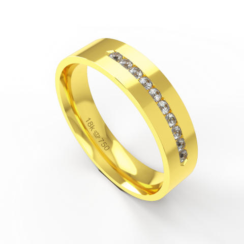Aliança de Casamento parte Interna Anatômica Exterior com Pedras Ouro Branco, Ouro Rose ou Amarelo 18k C747RZ