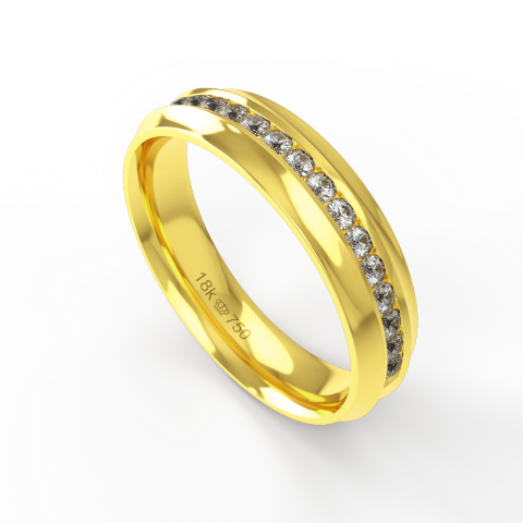 Aliança de Casamento parte Interna Anatômica Exterior com Pedras Ouro Branco, Ouro Rose ou Amarelo 18k C748RZ