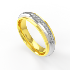 Aliança de Casamento 2 cores parte Interna Anatômica Exterior com Pedras Ouro Branco, Ouro Rose ou Amarelo 18k C750RZ
