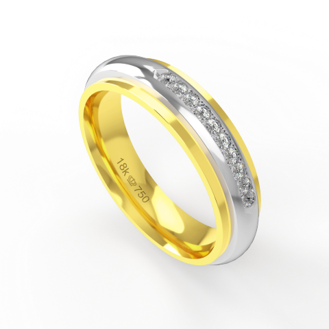 Aliança de Casamento 2 cores parte Interna Anatômica Exterior com Pedras Ouro Branco, Ouro Rose ou Amarelo 18k C750RZ