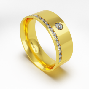 Aliança de Casamento parte Interna Anatômica Exterior com Pedras Ouro Branco, Ouro Rose ou Amarelo 18k C755RZ