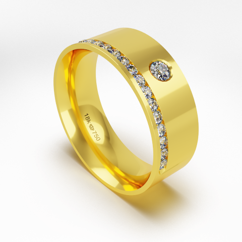 Aliança de Casamento parte Interna Anatômica Exterior com Pedras Ouro Branco, Ouro Rose ou Amarelo 18k C755RZ
