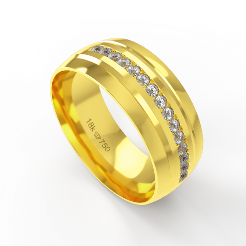 Aliança de Casamento parte Interna Anatômica com Pedras Ouro Branco, Ouro Rose ou Amarelo 18k C791RZ