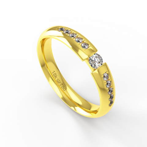 Aliança Casamento parte Interna Anatômica com Pedras Ouro Branco,  Ouro Rose ou Amarelo 18k C930RZ