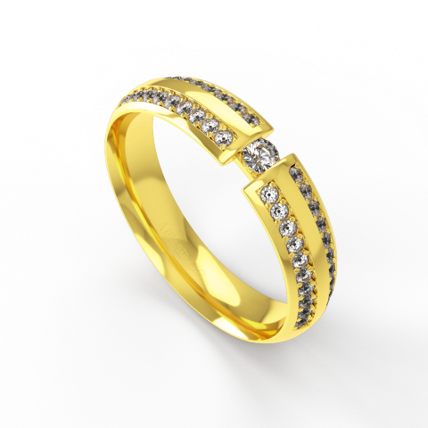 Aliança Casamento parte Interna Anatômica com Pedras Ouro Branco,  Ouro Rose ou Amarelo 18k C931RZ
