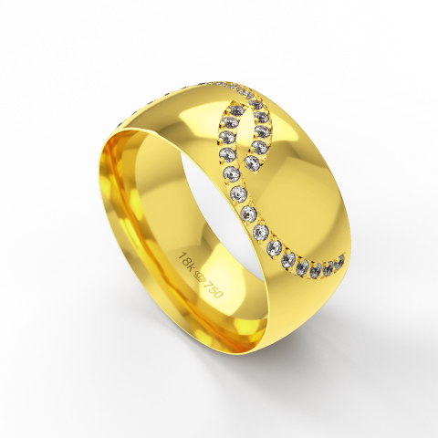 Aliança Casamento parte Interna Anatômica com Pedras Ouro Branco,  Ouro Rose ou Amarelo 18k C935RZ