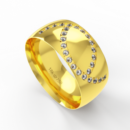 Aliança Casamento parte Interna Anatômica com Pedras Ouro Branco,  Ouro Rose ou Amarelo 18k C936RZ
