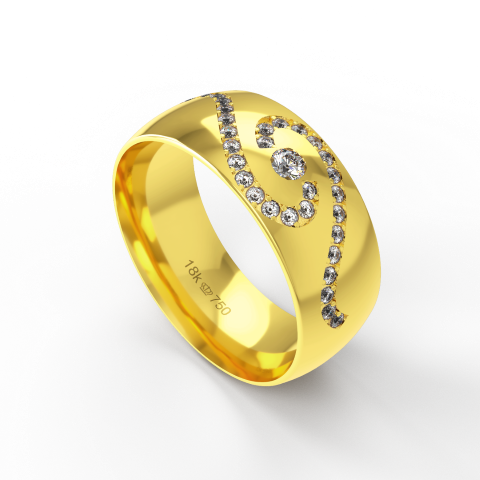 Aliança Casamento parte Interna Anatômica com Pedras Ouro Branco,  Ouro Rose ou Amarelo 18k C937RZ