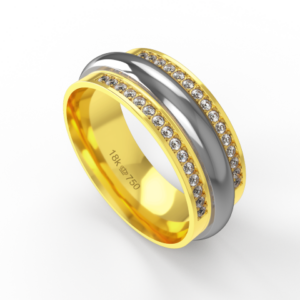 Aliança Casamento 2 cores parte Interna Anatômica com Pedras Ouro Branco,  Ouro Rose ou Amarelo 18k C941RZ