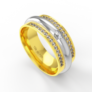 Aliança Casamento 2 cores parte Interna Anatômica com Pedras Ouro Branco,  Ouro Rose ou Amarelo 18k C942RZ