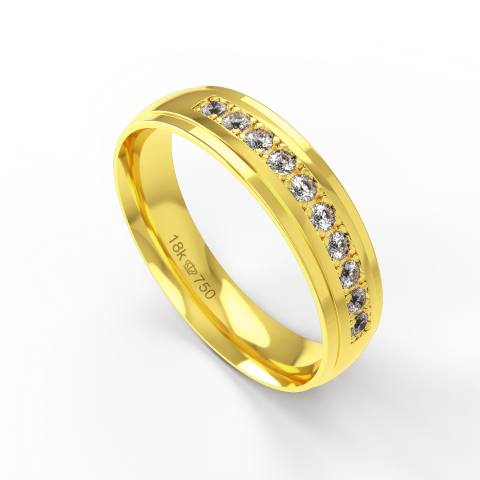 Aliança de Casamento parte Interna Anatômica Exterior com Pedras Ouro Branco, Ouro Rose ou Amarelo 18k C924RZ