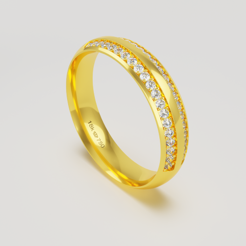 Aliança Casamento parte Interna Anatômica com Pedras Ouro Branco,  Ouro Rose ou Amarelo 18k C927RZ